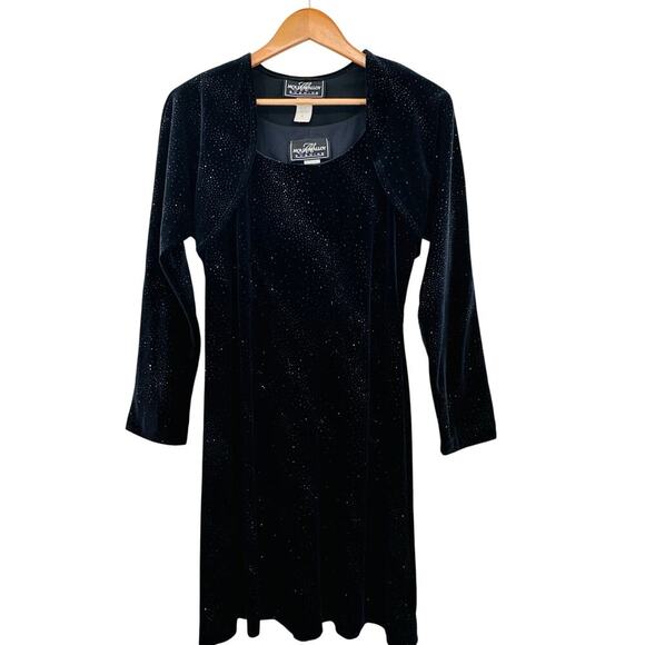 Molly Malloy Evening Black Sparkly Velour Bolero & Mini Dress Set Womens Size 8 - Picture 7 of 11